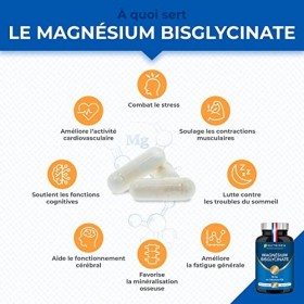 Magnésium Bisglycinate + Vitamine B6 - Sommeil, Stress, Fatigue - Absorption Maximale & Assimilation Facilitée - 90 Gélules V
