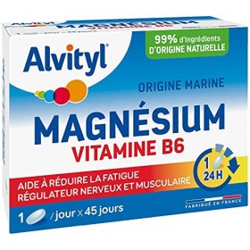 Alvityl Magnésium + Vitamine B6 - Origine marine - Aide à réduire la fatigue - Dès 12 ans - 45 comprimés
