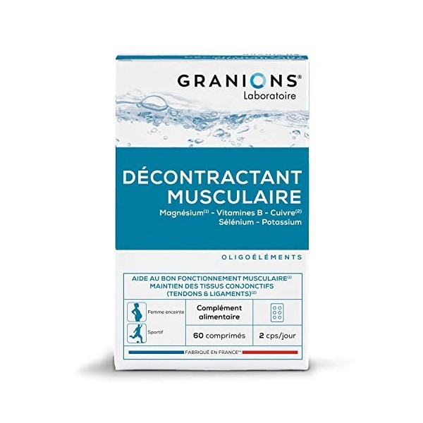 GRANIONS Décontractant Musculaire | Bien être | Vitamine B, Oligo elements et Minéraux | Selenium, Magnésium, Potassium, Cuiv