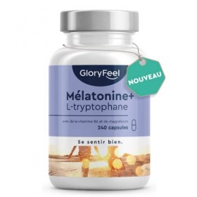 Complexe Mélatonine + L-Tryptophane 500 mg, Vitamine B6 avec Magnésium, 240 Capsules 4 mois , Aide Naturelle au Sommeil, Try