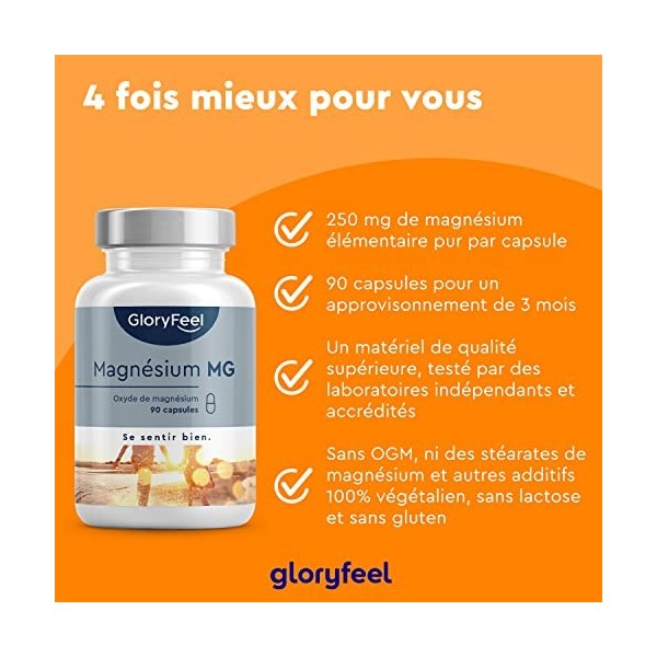 Magnésium Marin 250mg/jour, Oxyde de Magnésium Pur, Contre la Fatigue, Soutient le Système Digestif*, 100% Végétalien, 3 Mois