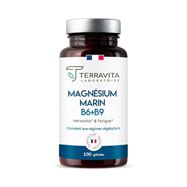 MAGNÉSIUM MARIN + Vit B6 B9 | 300mg de Magnésium Élément par Gélule | 100 Jours de Cure | Lutte contre Stress et Fatigue | Am