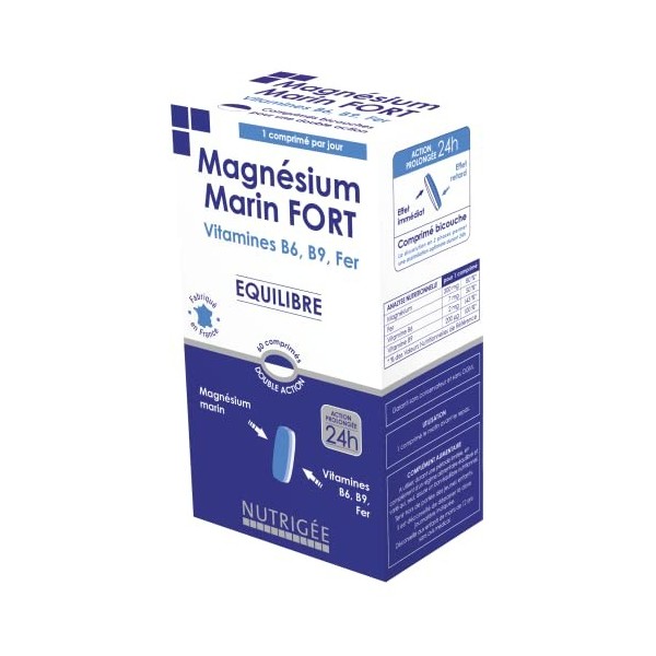 Magnésium Marin FORT + FER + Vitamine B6 B9-300 mg de magnésium/comprimé • 60 comprimés