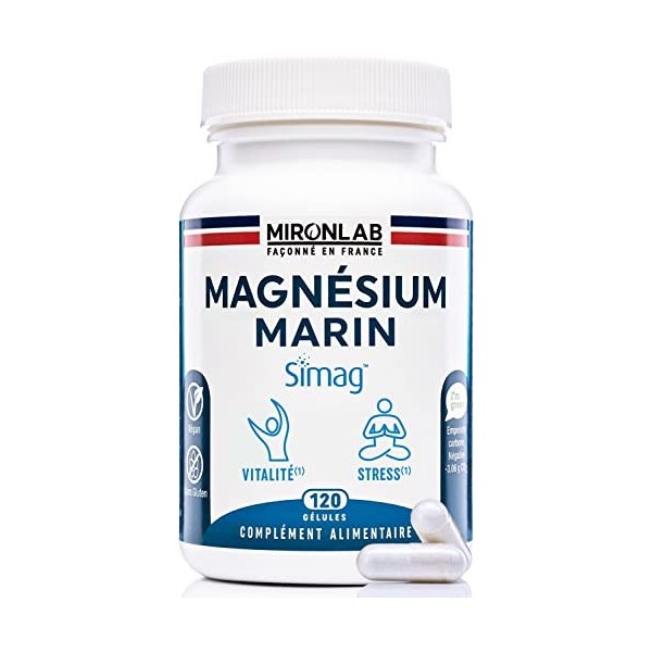 Magnésium Marin naturel 300mg & Vitamine B6 | Haute assimilation | Magnésium marin pur breveté SIMAG55™ | Réduit stress & fat