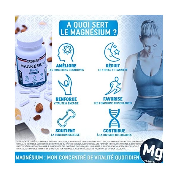 Magnésium Marin naturel 300mg & Vitamine B6 | Haute assimilation | Magnésium marin pur breveté SIMAG55™ | Réduit stress & fat