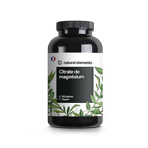 Citrate de magnésium premium – 2320mg, dont 360mg de magnésium élémentaire par dose journalière - 365 gélules véganes– hautem