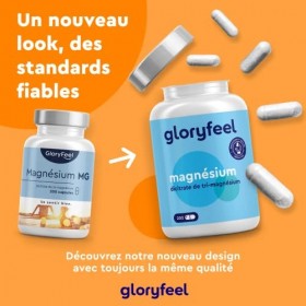 Dicitrate de Tri-Magnésium Hautement Dosé, 200 Capsules pour 3 Mois, Soutient les Muscles, Os et Dents, Combat la Fatigue*, M