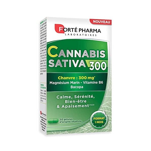 Forté Pharma - Cannabis Sativa 300 | Complément alimentaire à base de Chanvre 300mg, Magnesium Marin, Bacopa, Vitamine B6 - A