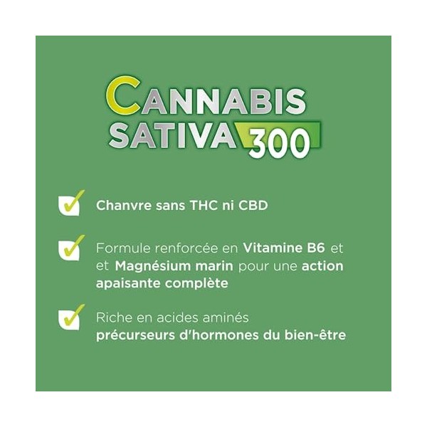 Forté Pharma - Cannabis Sativa 300 | Complément alimentaire à base de Chanvre 300mg, Magnesium Marin, Bacopa, Vitamine B6 - A