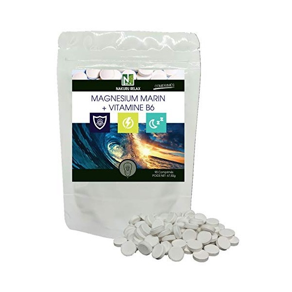 NAKURU | Magnésium Marin + Vitamine B6 | Gamme Relax | Fabriqué en France | 90 Comprimés de 750mg / Poids Net: 67,50g 