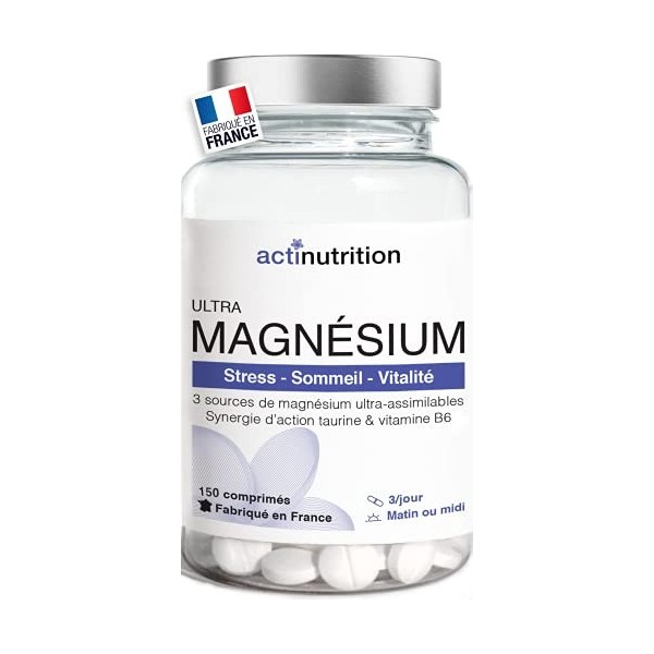 ULTRA Magnésium | Bisglycinate, Citrate et Malate de Magnésium Ultra-assimilables | 414mg/j 150 comprimés | Taurine et B6 | S