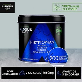 200 Gelules de 600 mg L-Tryptophane + 1,78 mg de Mélatonine et 240 mg de Magnesium + Vitamine B3, B5 et B6 + Spiruline | Form