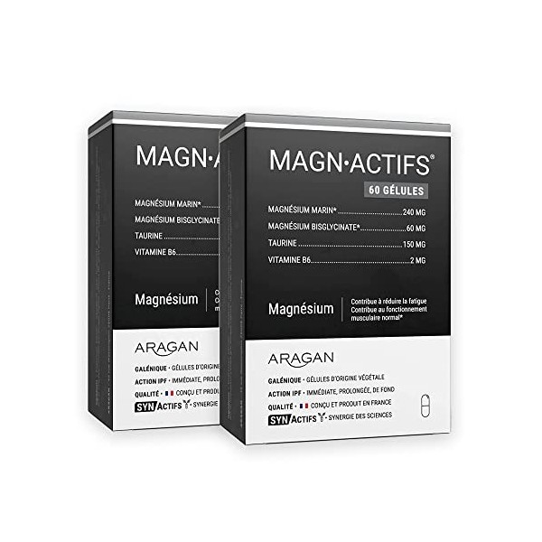 ARAGAN - Synactifs - Magnactifs - Complément Alimentaire Fatigue, Equilibre Nerveux, Stress - Magnésium, Taurine, Vitamine B 