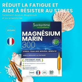 Magnésium Marin 300 mg & Vitamine B6 - Réduit la Fatigue & Diminue la Nervosité - 300mg/jour - 20 ampoules - Made In France -