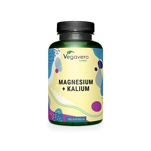 Citrate de Magnésium + Citrate de Potassium Vegavero® | 180 Gélules | Sans Additifs & VEGAN | Absorption Optimale | Douleurs 