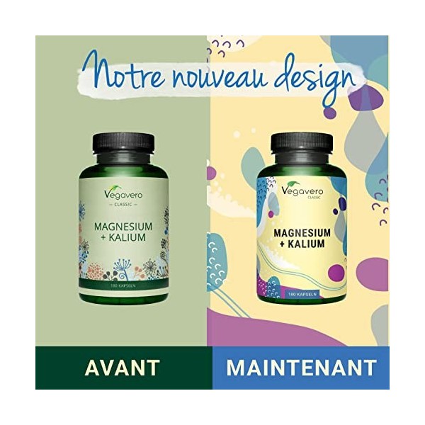 Citrate de Magnésium + Citrate de Potassium Vegavero® | 180 Gélules | Sans Additifs & VEGAN | Absorption Optimale | Douleurs 