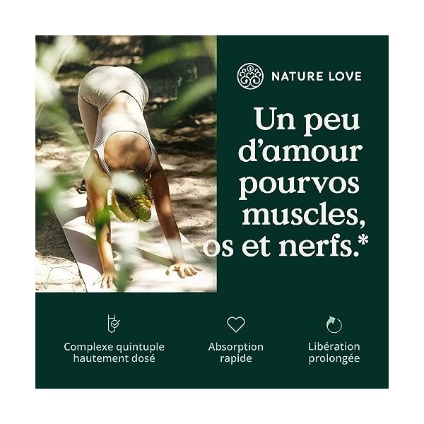 NATURE LOVE® Complexe de magnésium - 180 gélules - 400mg de magnésium élémentaire par dose journalière - magnésium en formes 