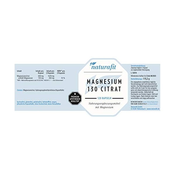 naturafit Magnesium 130 Citrat Kapseln, 120 pc Capsules