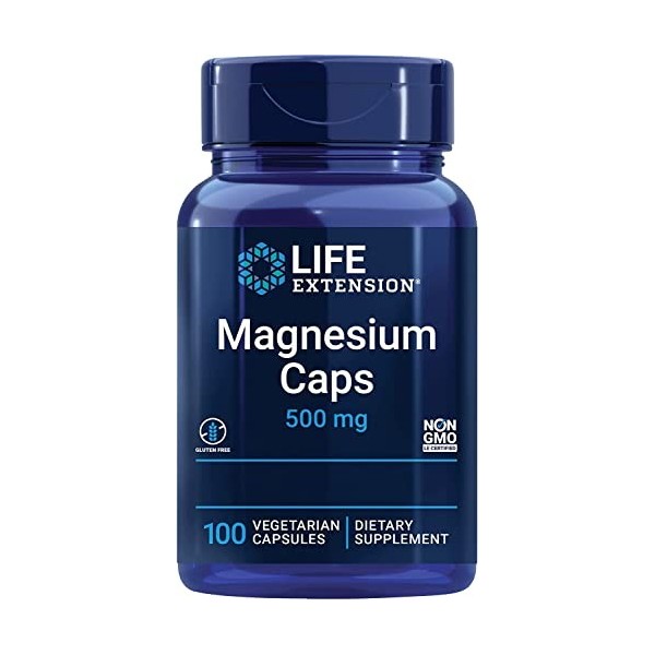 Life Extension, Magnesium Caps, 500mg, 100 Capsules végétaliennes, Testé en Laboratoire, Sans Gluten, Végétarien, Sans Soja, 