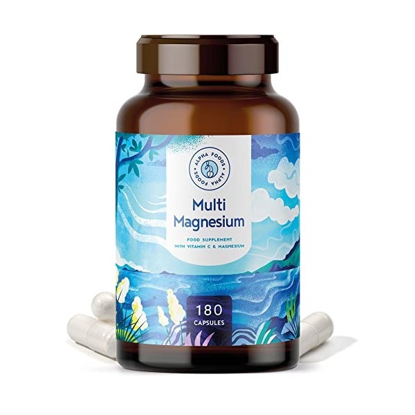 Multi-Magnésium 180 capsules, hautement dosé 7 sources bioactives de magnesium: phyto-magnésium, magnesium bisglycinate, citr