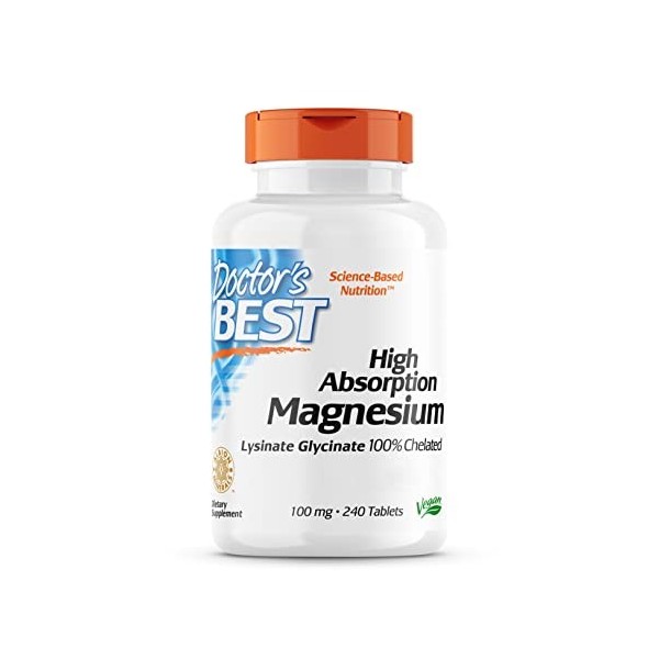 Doctors Best, High Absorption Magnesium, 100% Chélaté avec TRAACS, avec Glycine et Lysine, 240 Comprimés végétaliens, Testés