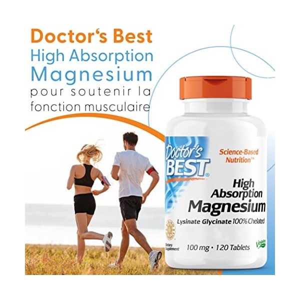 Doctors Best, High Absorption Magnesium, 100% Chélaté avec TRAACS, avec Glycine et Lysine, 240 Comprimés végétaliens, Testés