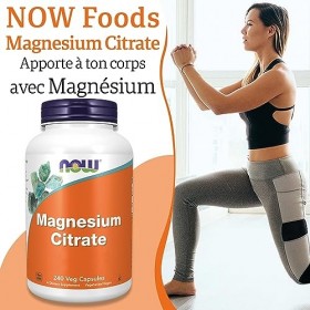Now Foods, Magnesium Citrate Citrate de Magnésium , 400mg, 240 Capsules végétaliennes, Testé en Laboratoire, Magnésium, Sans
