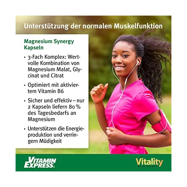 Complexe Magnesium, 3 Sources Magnésium Glycinate, Malate et Citrate et Vitamine B6 pour Meilleure Absorption. Réduit Fatig