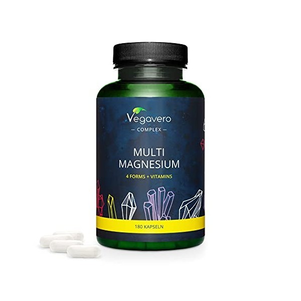 Multi-Magnésium Complex Vegavero® | UNIQUE : Avec Bisglycinate, Citrate, Malate et Taurate de Magnésium | Avec Vitamine B2 & 