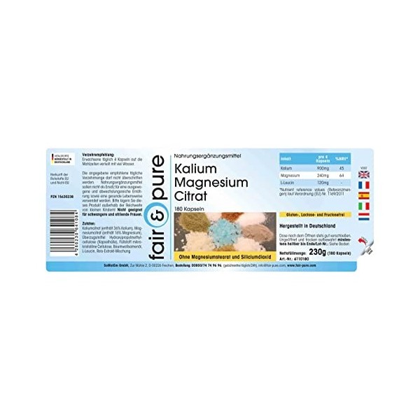 Fair & Pure® - Citrate de potassium et de magnésium - végan - 180 gélules