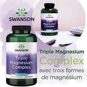Swanson, Triple Magnesium Complex, avec 400mg de Magnésium par Capsule, 300 Capsules végétaliennes, Hautement Dosées, Testées