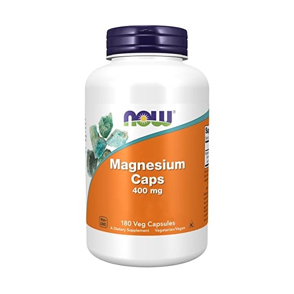 Now Foods, Magnesium Caps, 400 mg, 180 Gélules végétaliennes, Testé en Laboratoire, Minéraux, Sans Gluten, Sans Soja, Végétar