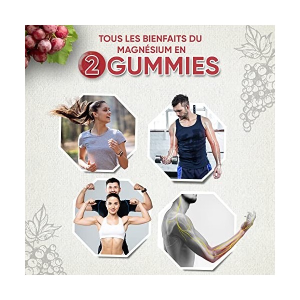 Magnésium Citrate en Gummies 125mg par Jour - 90 Gummies 45 Jours Vegan Saveur Raisin - Gommes à Mâcher Haute Biodisponibil