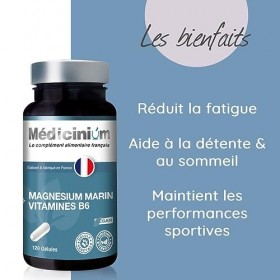 MAGNESIUM MARIN naturel français + vitamine B6, végan, 120 gélules, combat efficacement la fatigue, jusqu’à 4 mois de cure, f