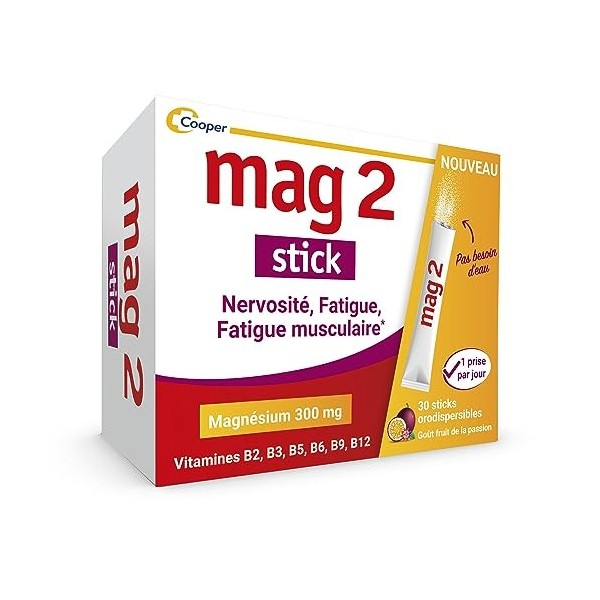 Mag2 - Stick - Complément alimentaire à base de magnésium et 6 vitamines B - Nervosité, Fatigue, Fatigue musculaire - Program