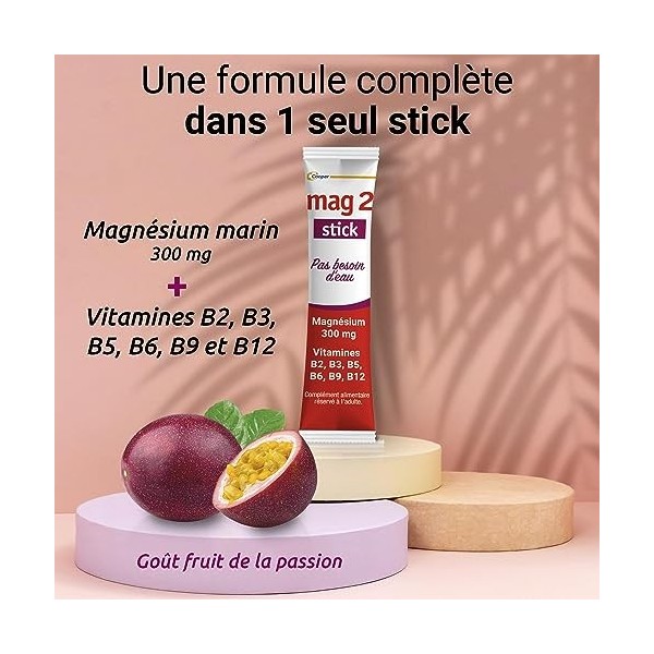 Mag2 - Stick - Complément alimentaire à base de magnésium et 6 vitamines B - Nervosité, Fatigue, Fatigue musculaire - Program