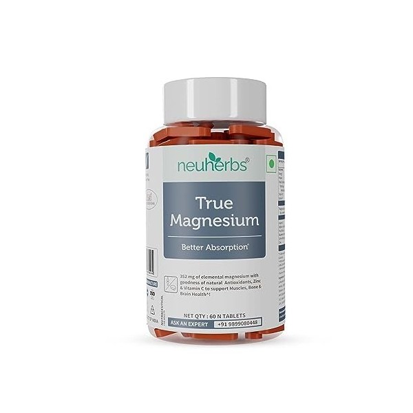 Green Velly Indian Neuherbs True Magnesium 60 Tablets | With Natural Antioxidants, Zinc & Vitamin C To Support Muscles, Brain