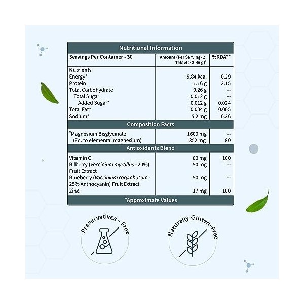 Green Velly Indian Neuherbs True Magnesium 60 Tablets | With Natural Antioxidants, Zinc & Vitamin C To Support Muscles, Brain