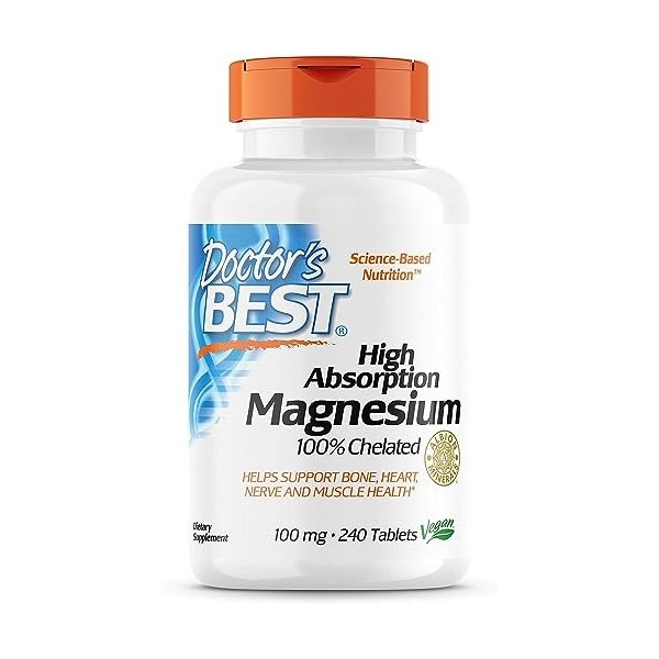 Doctor Best, Magnésium à haute absorption, avec glycine et lysine, testé en laboratoire, sans soja, sans gluten, sans OGM, 24