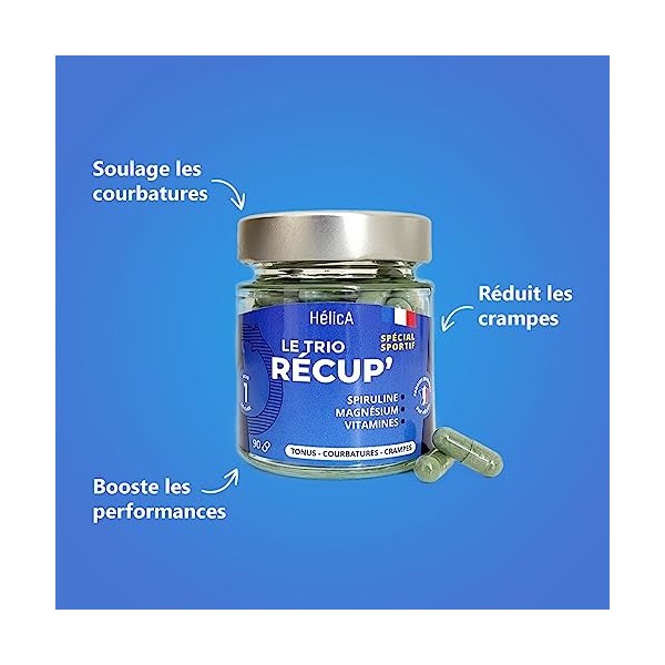 TRIO RECUP’ - Spiruline Française + Magnésium + Vitamines B6 et C - Bisglycinate et Magnésium Marin - Courbatures - Crampes -