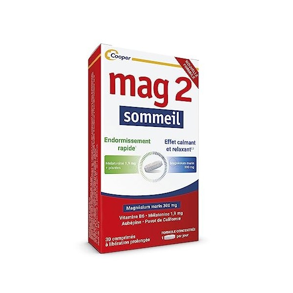 Mag 2 Sommeil-Complément alimentaire à base de magnésium marin 300mg, mélatonine 1,9mg et extraits de plantes-Endormissement 