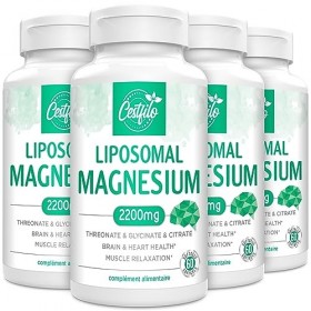 Complexe Liposomal de Magnésium 2200mg-Complexe Liposomal de Magnésium à Haute Puissance Threonate, Magnésium Glycinate, Magn