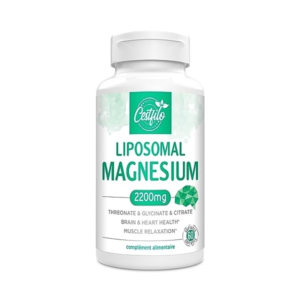 Complexe Liposomal de Magnésium 2200mg-Complexe Liposomal de Magnésium à Haute Puissance Threonate, Magnésium Glycinate, Magn