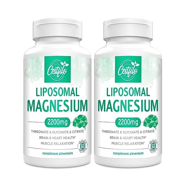 Complexe Liposomal de Magnésium 2200mg-Complexe Liposomal de Magnésium à Haute Puissance Threonate, Magnésium Glycinate, Magn