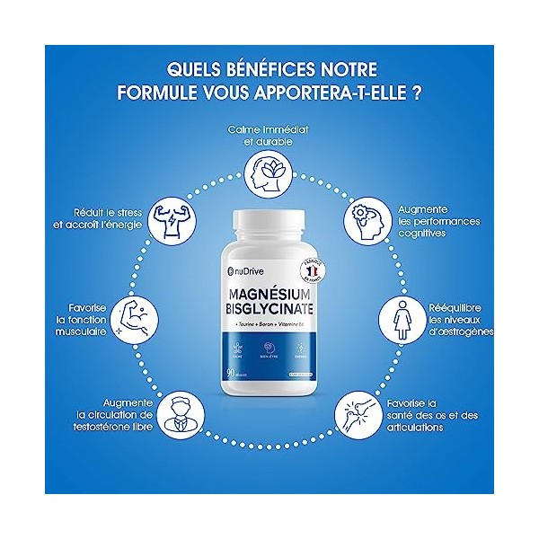 MAGNESIUM BISGLYCINATE + Boron & Taurine & Vitamine B6-300mg/dose - Hautement absorbable - Anti-stress/fatigue - Santé des os