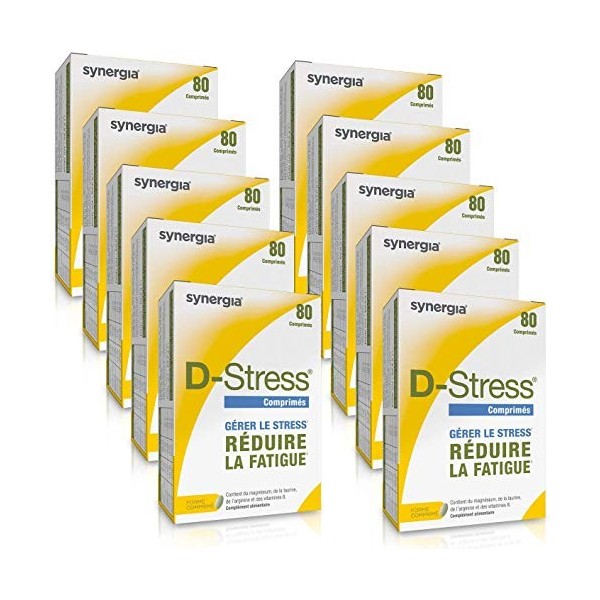 D-STRESS COMPRIMÉS Lot de 10 | Magnésium de 3ème Génération + Taurine + Arginine + Vitamines B | Gère le Stress du Quotidien 