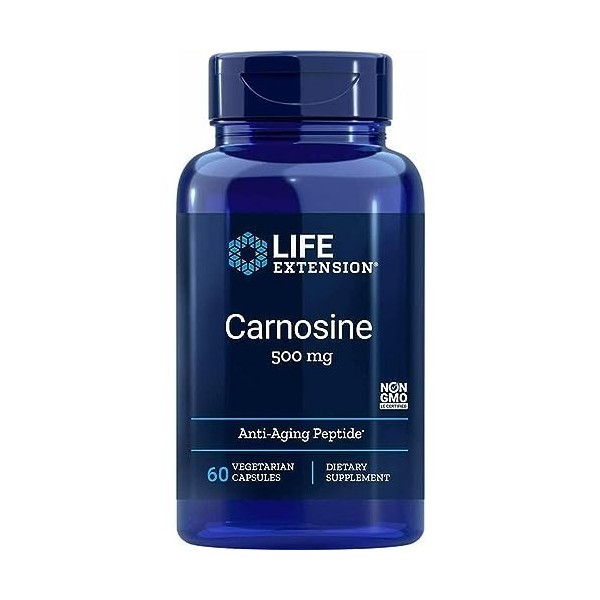 Life Extension, L-Carnosine, 500mg, Hautement Dosé, 60 Capsules végétaliennes, Testé en Laboratoire, Sans Gluten, Végétarien,