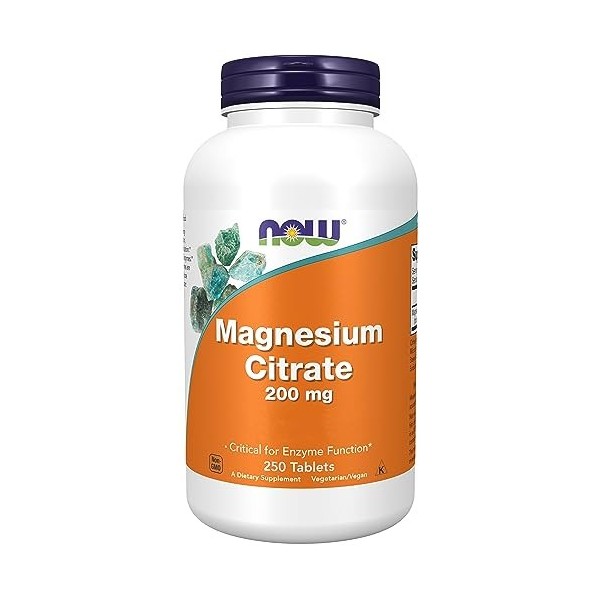 Now Foods, Magnesium Citrate Citrate de Magnésium , 200 mg, 250 Comprimés végétaliens, Testé en Laboratoire, Minéraux, San