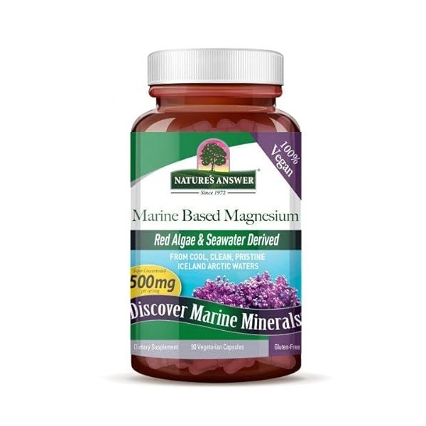 Natures Answer, Marine Based Magnesium, Extrait dAlgues Rouges et dEau de Mer, 90 Capsules végétaliennes, Testé en Laborat