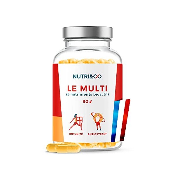 Multivitamines et Minéraux 25 Nutriments - Zinc, Vitamines A B C D3 E K2 Bio-actives & Minéraux Haute Absorption - 90 Gélules